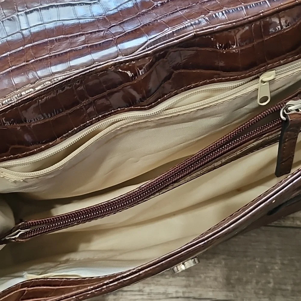 Guess Shiny Brown Croc-Embossed Shoulder Bag